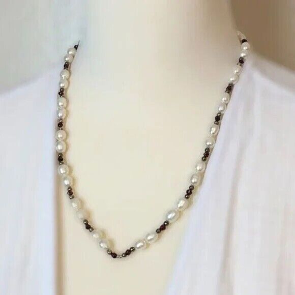 Handmade Baroque Pearl Necklace White Cultured Pearls Toggle Close Red Beads - Picture 8 of 8